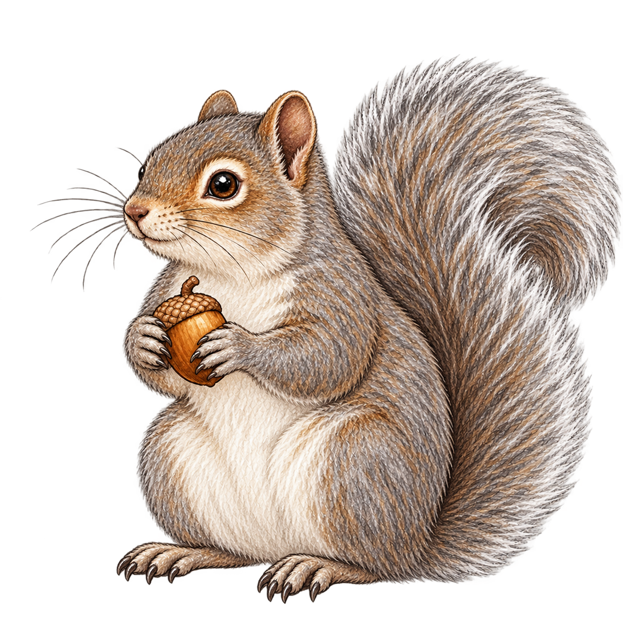 Eastern gray squirrel holding an acorn